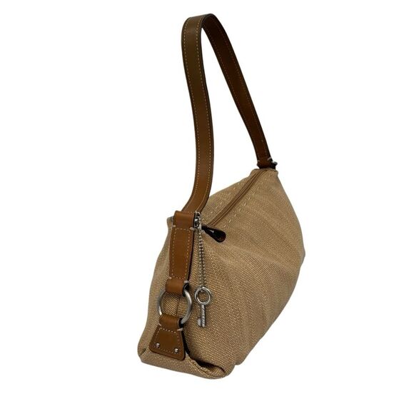 Fossil Carolina Tan Canvas Brown Trim Shoulder Bag - Picture 3 of 10